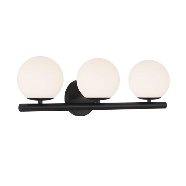 Designers Fountain Crown Heights 25in 3-Light Matte Black Contemporary Indoor Vanity Light with Etched Glass Shades D252C-3B-MB - main